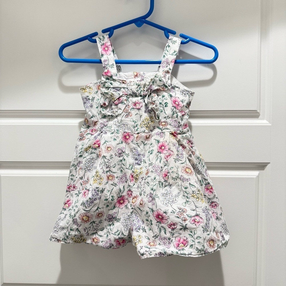 Janie and Jack The Floral Bow Romper in White Floral 6-12 Months Easter